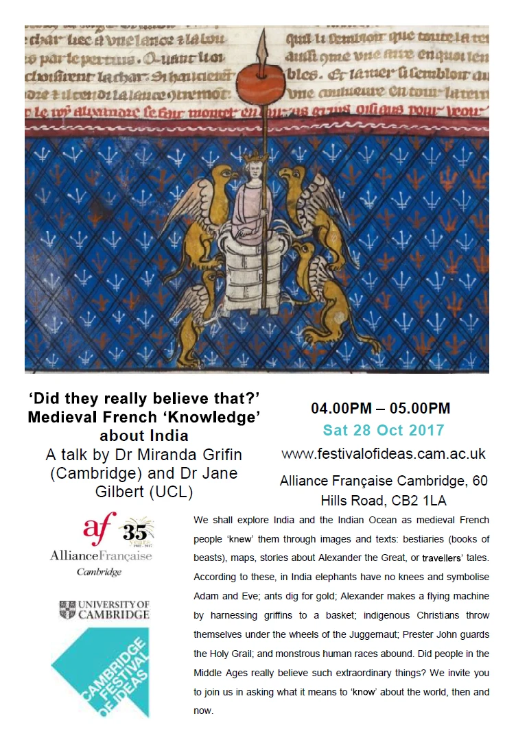 Festival of Ideas 2017 - "Did they really believe that ?" - Medieval French Knowledge About India logo