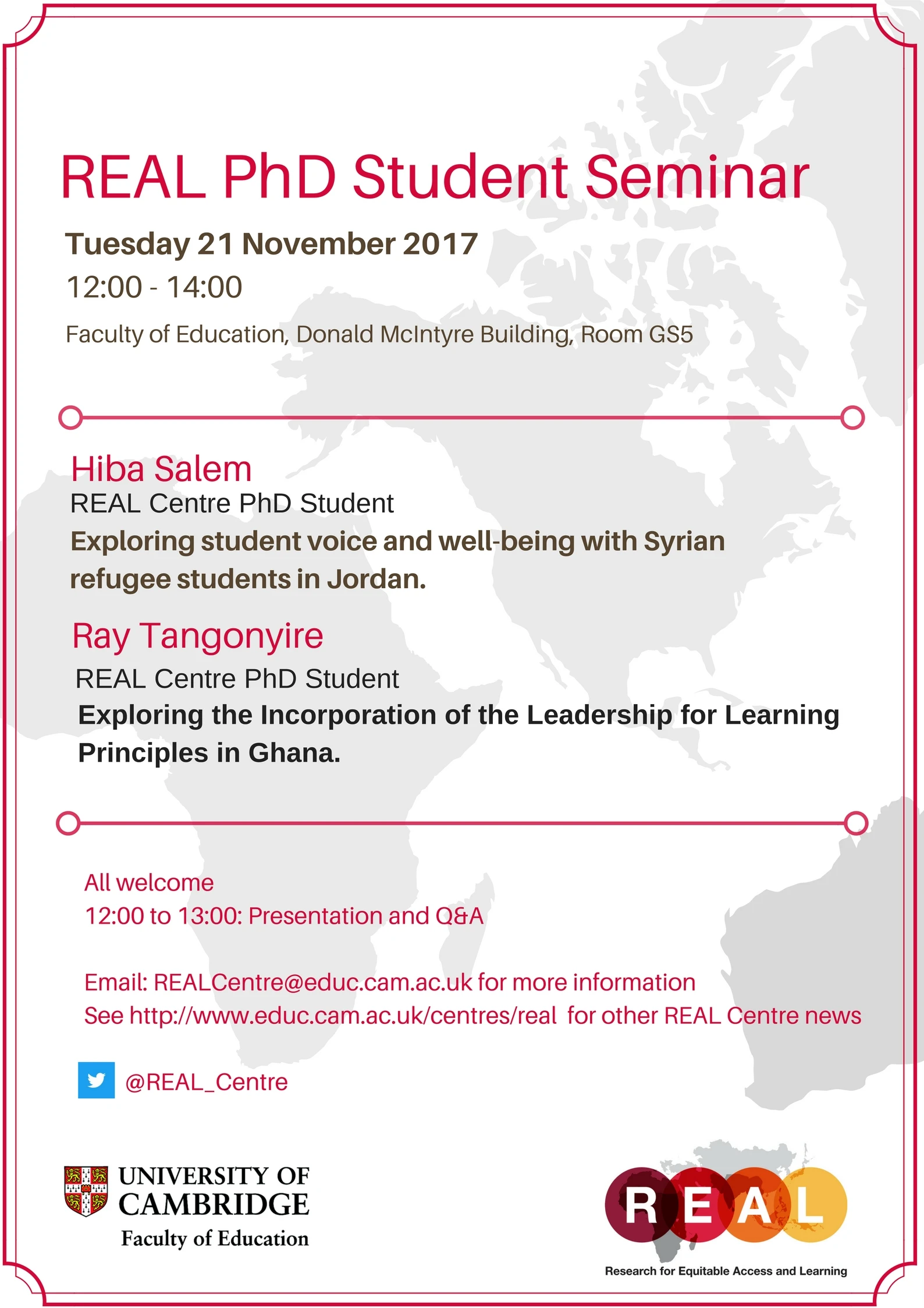 Exploring the Incorporation of the Leadership for Learning Principles in Ghana Schools in the Central Region (Ray Tangonyire)  &amp;  Exploring student voice and well-being with Syrian refugee students in Jordan (Hiba Salem) logo