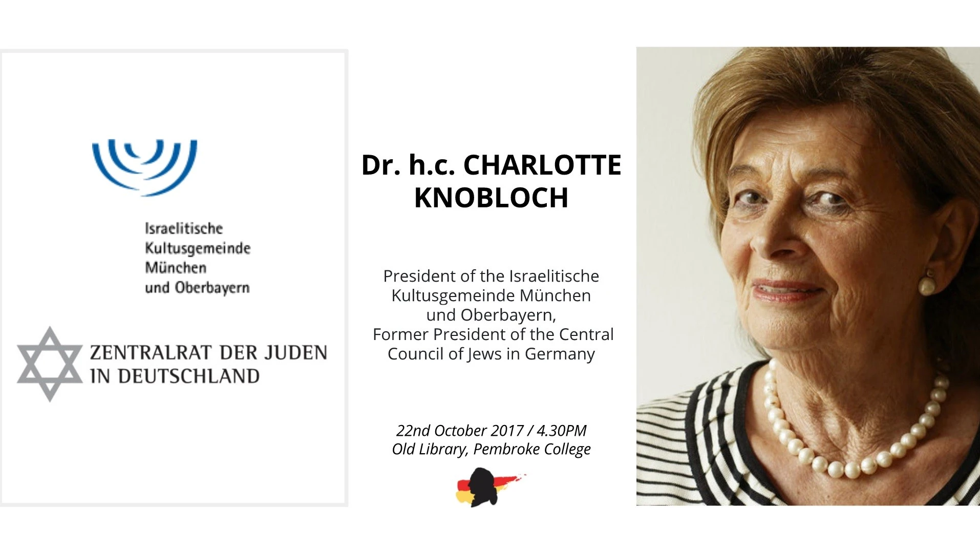 Charlotte Knobloch: 'Eine persönliche Perspektive auf das jüdische Leben in Deutschland – vom Wiederaufbau 1945 bis heute – seine Herausforderungen und Gefahren' logo