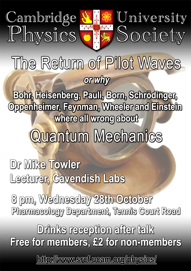 The return of pilot waves, or,  why Bohr, Heisenberg, Pauli, Born, Schrödinger, Oppenheimer, Feynman, Wheeler and Einstein were all wrong about quantum mechanics logo