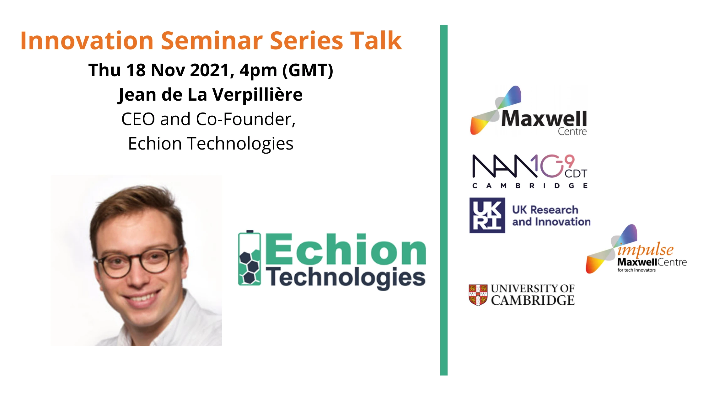 Innovation Seminar Talk -  Partner and conquer: The Journey of Echion’s superfast charging battery from lab to market logo