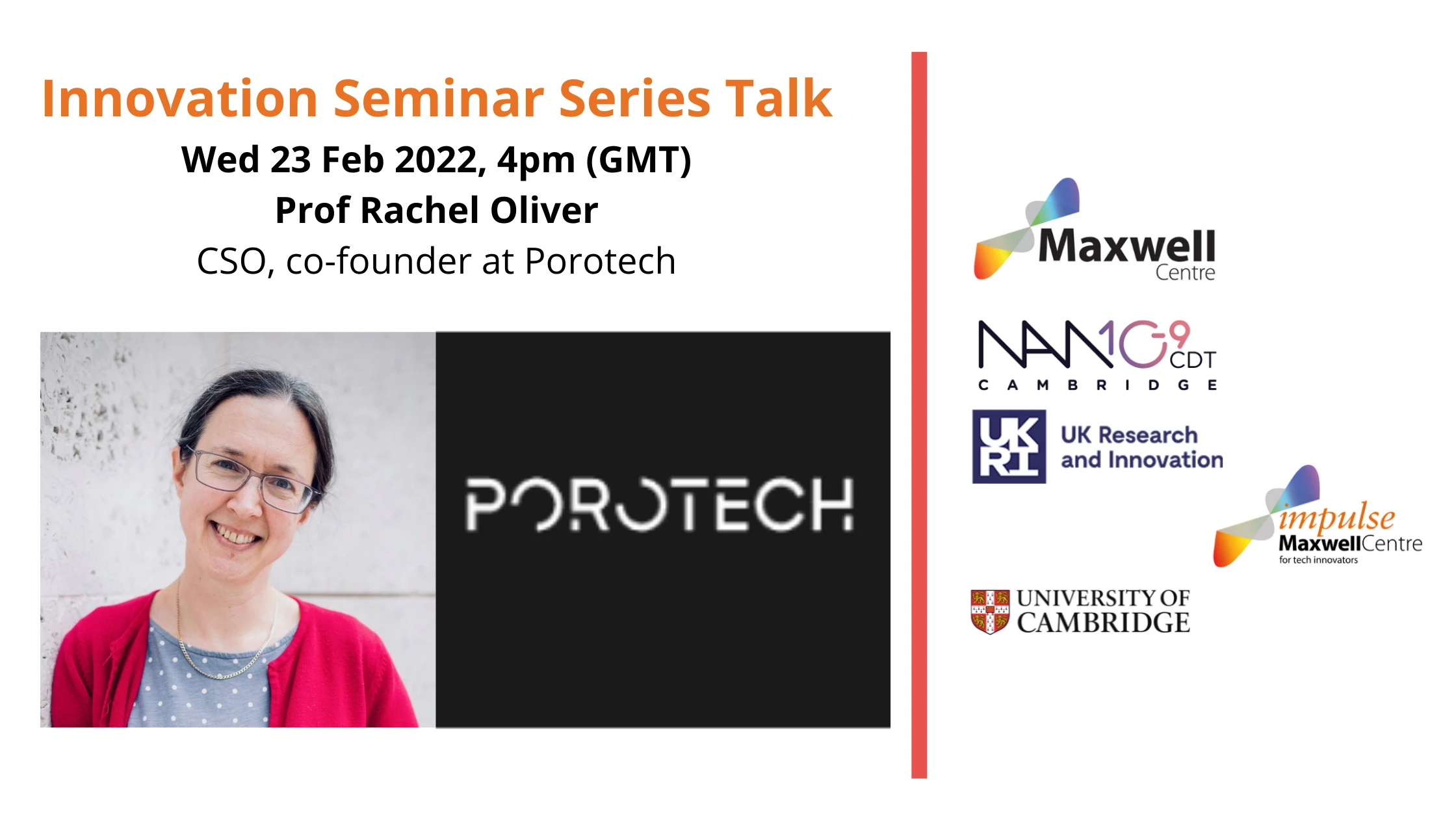 Innovation Seminar Talk: Adding value by taking material away? The Porotech story logo