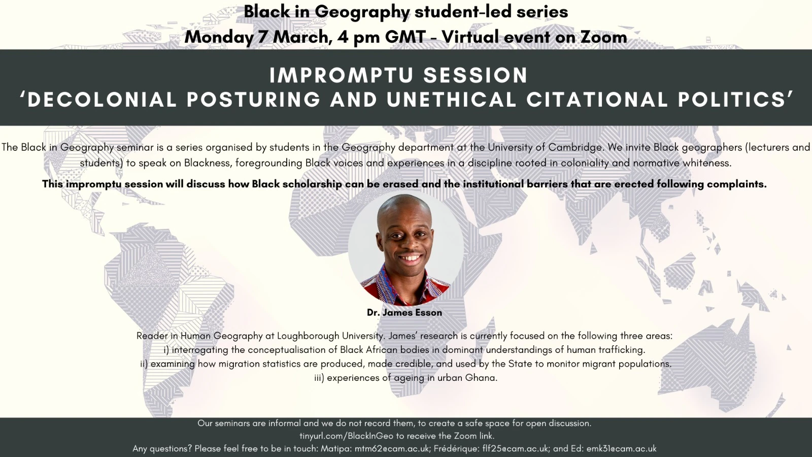 Black in Geography - 7 March at 4pm GMT: Decolonial posturing and unethical citational politics  logo
