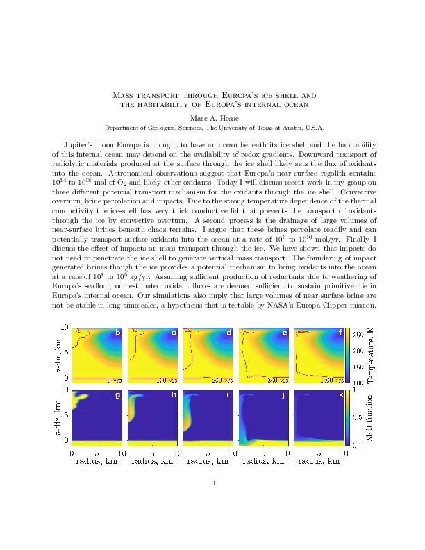 Mass transport through Europa’s ice shell and the habitability of Europa’s internal ocean logo