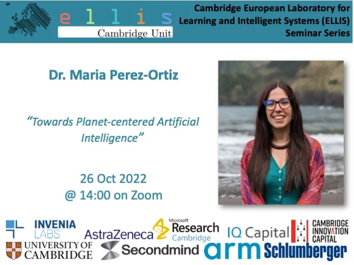 Dr. Maria Perez-Ortiz- “Towards Planet-centered Artificial Intelligence” logo