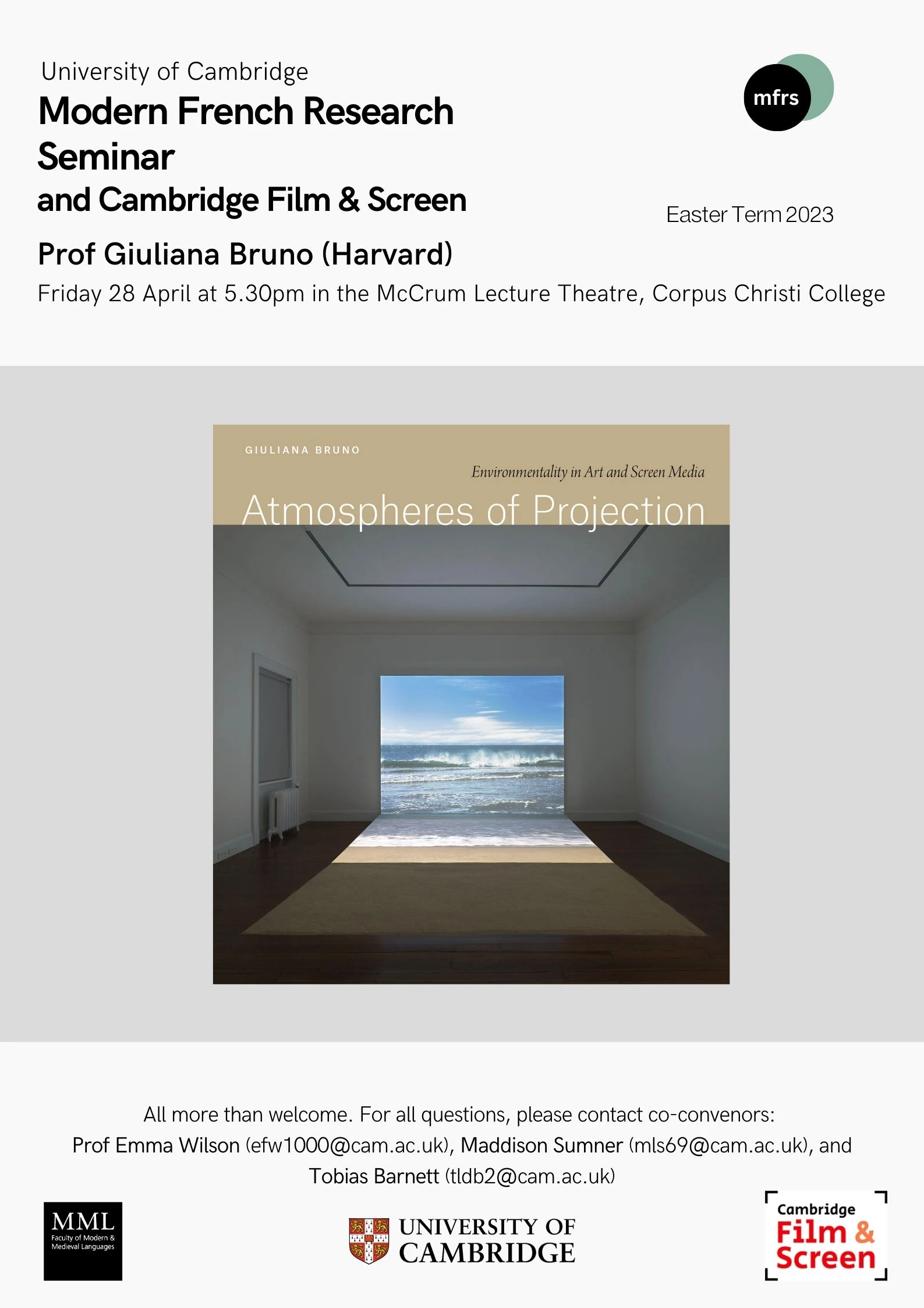 Prof Giuliana Bruno (Harvard) - 'Atmospheres of Projection: Environmentality in Art and Screen Media'  logo
