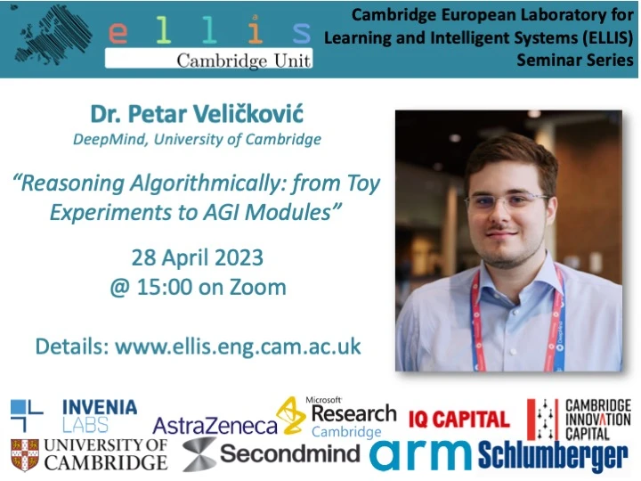 Cambridge ELLIS Seminar Series- Dr. Petar Veličković - 28 April 2023- 15:00 logo