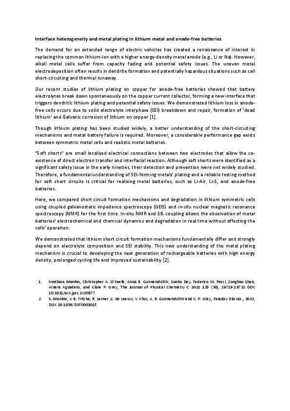 Interface heterogeneity and metal plating in lithium metal and anode-free batteries logo