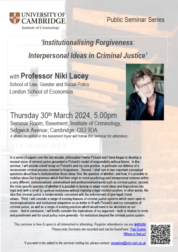 Public Guest Seminar - Institutionalising Forgiveness : Interpersonal Ideas in Criminal Justice  logo