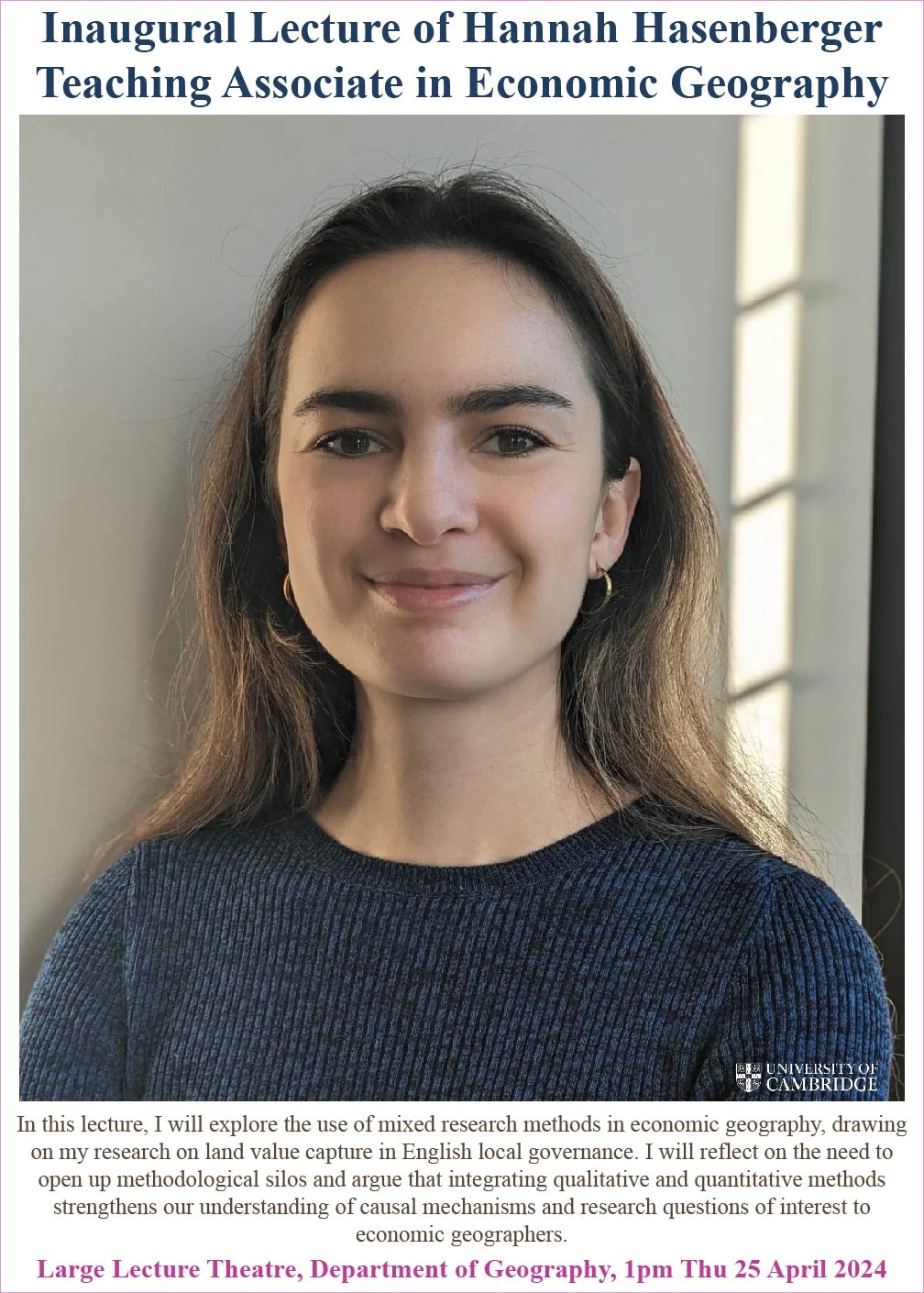 Inaugural Lecture by Dr Hannah Hasenberger logo