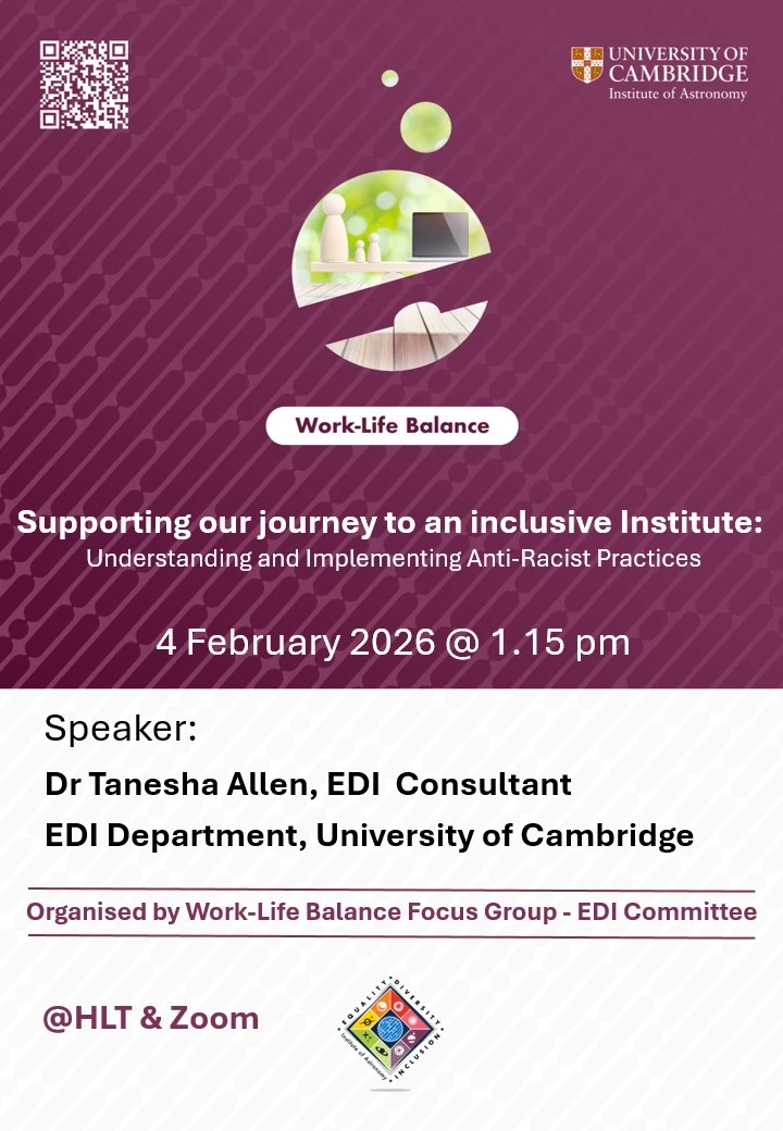 Dr Tanesha Allen will be delivering an EDI development session here Wednesday 4th Feb at 1.15 pm  – ‘Supporting our journey to an inclusive institute:  Understanding and Implementing Anti-Racist Practices’. Everyone is welcome to attend’ logo