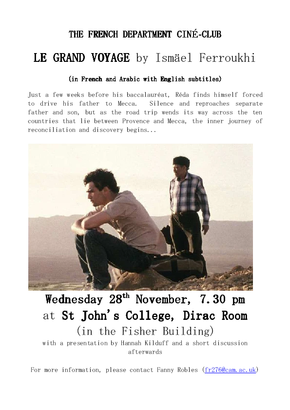 First session of the French Department Ciné-Club: 'Le grand voyage', by Ismaël Ferroukhi logo