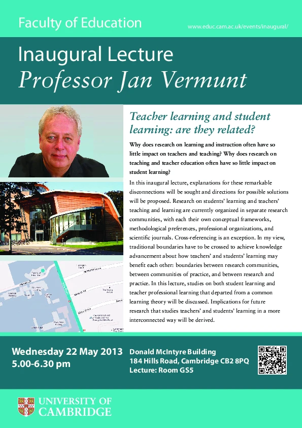Inaugural Lecture - Teacher learning and student learning: are they related? logo