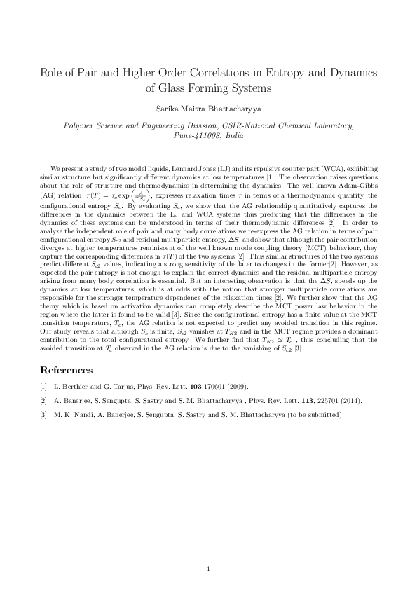Role of Pair and Higher Order Correlations in Entropy and Dynamics of Glass Forming Systems logo