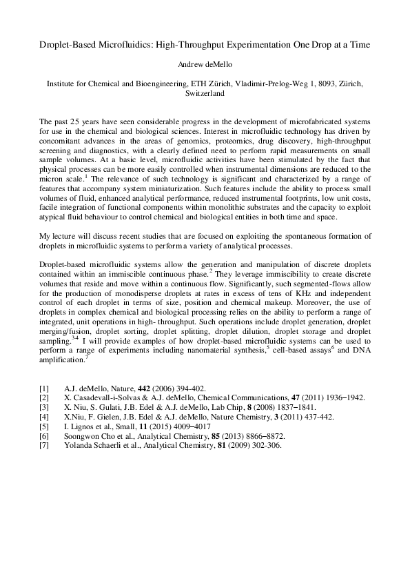 Droplet-Based Microfluidics: High-Throughput Experimentation One Drop at a Time logo